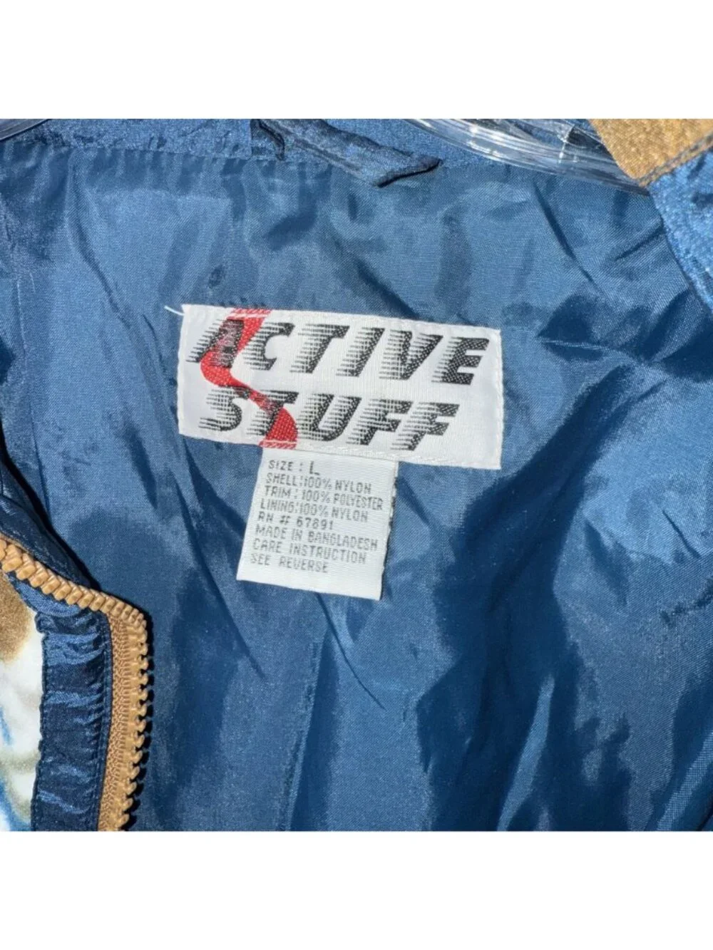Vintage Active Stuff Aztec Fleece & Nylon Track Jacket Blue LArge - Picture 2 of 7